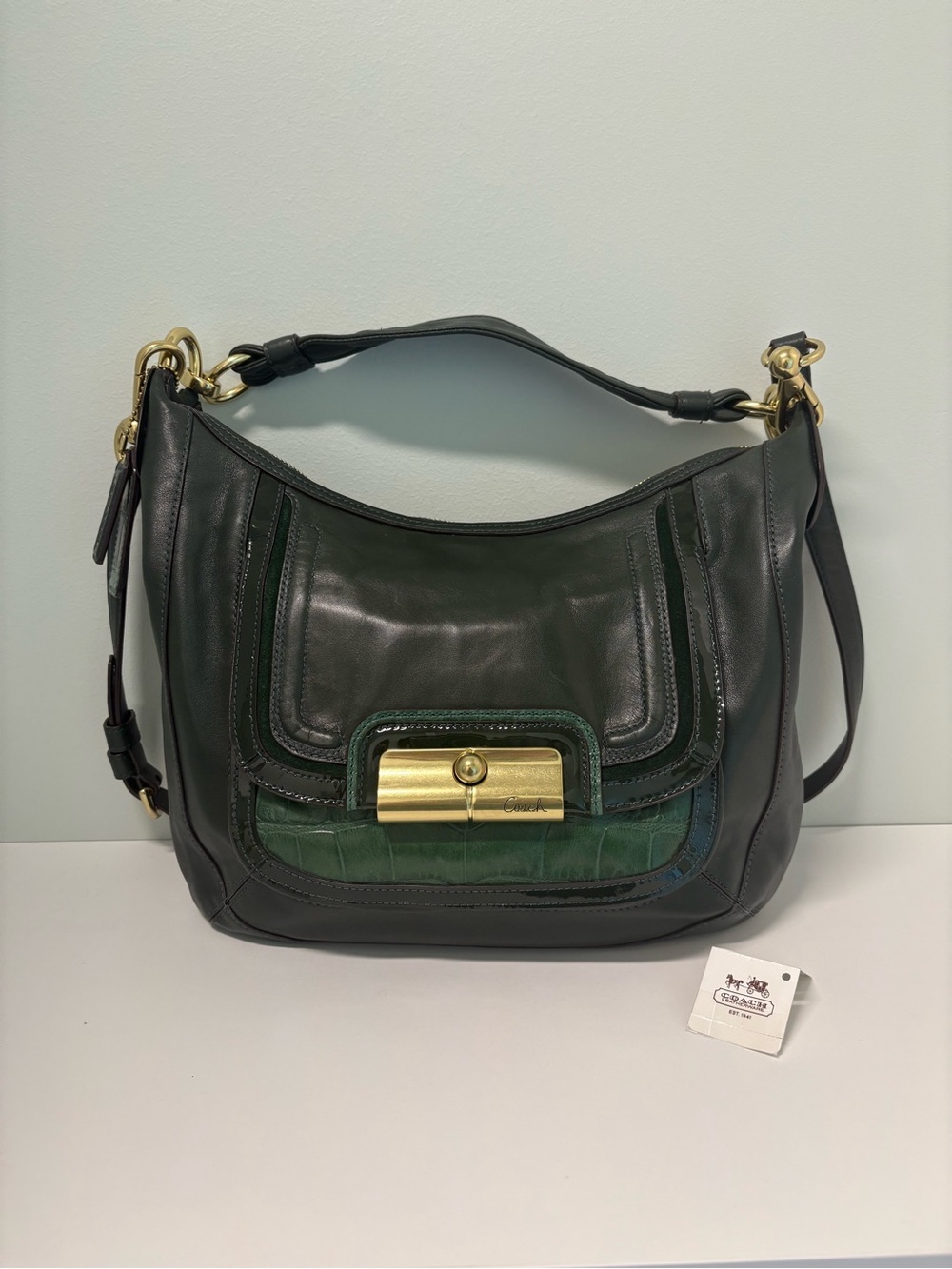 NWT Coach 18287 Kristin Spectator Pine Green Crocodile Tote Bag